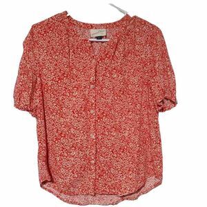 Universal Thread Womens XS Red Floral Blouse Shirt Rayon Bohemian Flower Short